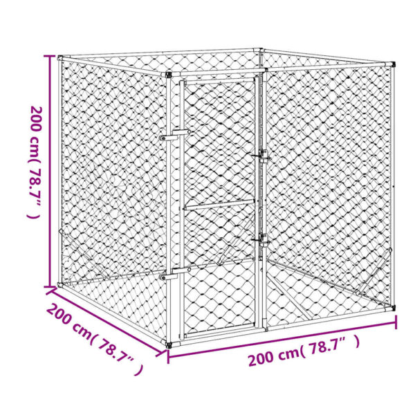 vidaXL Outdoor Dog Kennel Silver 2x2x2 m Galvanised Steel - Image 5