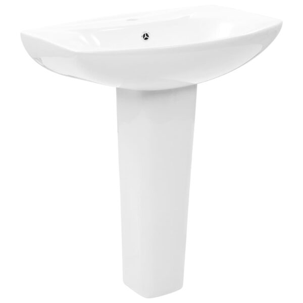 vidaXL Freestanding Basin with Pedestal Ceramic White 650x520x200 mm - Image 2