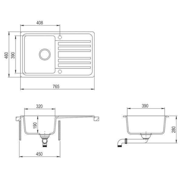 vidaXL Granite Kitchen Sink Single Basin with Drainer Reversible Black - Image 8