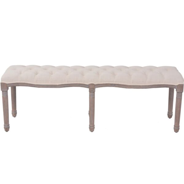 vidaXL Bench Linen Solid Wood 150x40x48 cm Cream White - Image 2