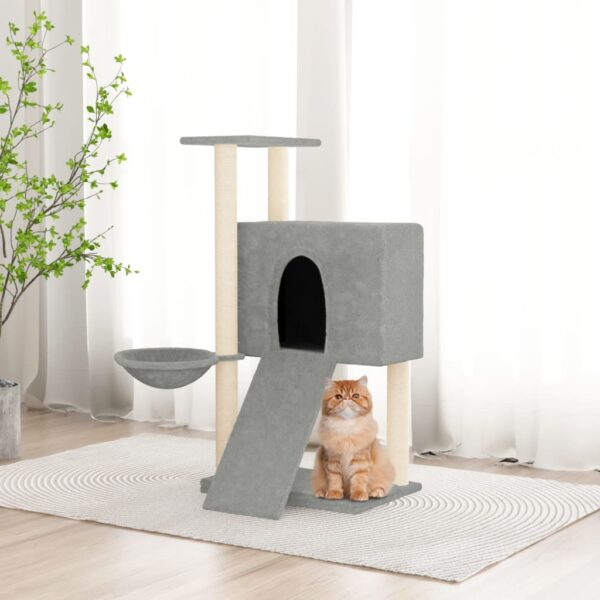 vidaXL Cat Tree with Sisal Scratching Posts Light Grey 96 cm - Image 1