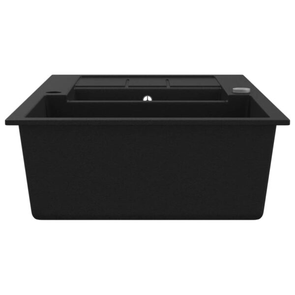 vidaXL Granite Kitchen Sink Double Basin Black - Image 5
