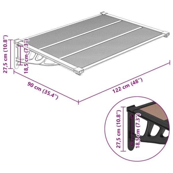 vidaXL Door Canopy Black 122x90 cm Polycarbonate - Image 6