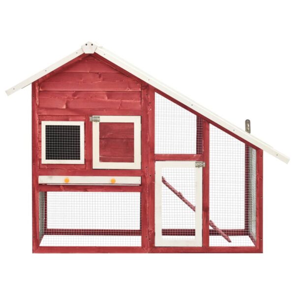 vidaXL Rabbit Hutch Red and White 140x63x120 cm Solid Firwood - Image 2