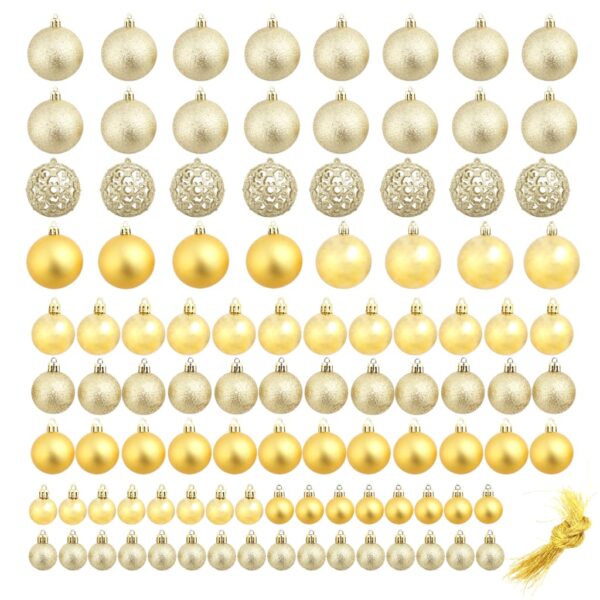 vidaXL 100 Piece Christmas Ball Set 3/4/6 cm Gold - Image 2