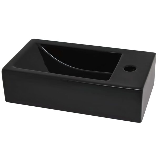 vidaXL Basin with Faucet Hole Rectangular Ceramic Black 46x25.5x12 cm - Image 4