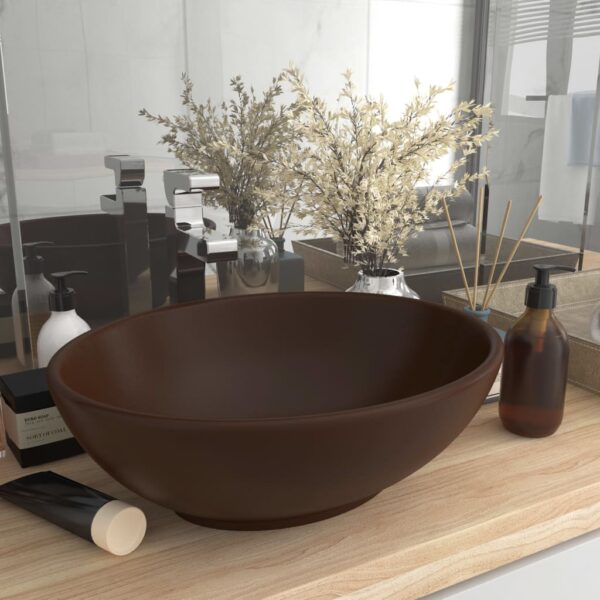 vidaXL Luxury Basin Oval-shaped Matt Dark Brown 40x33 cm Ceramic - Image 1