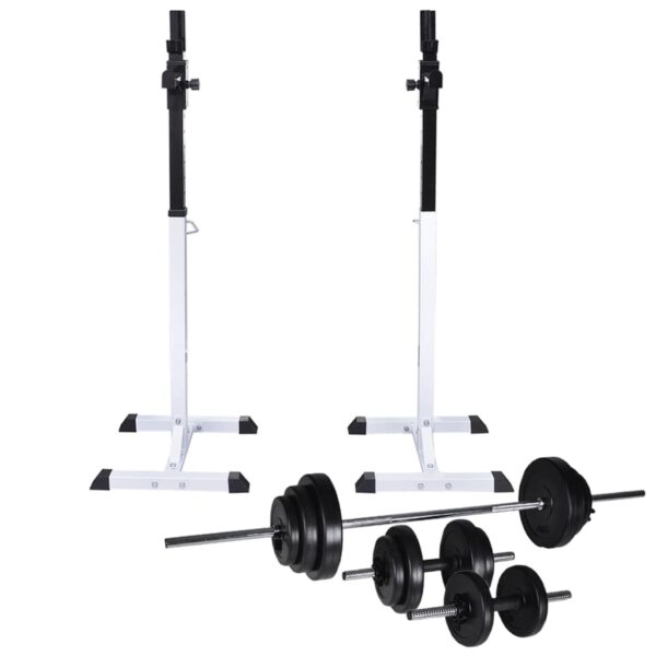 vidaXL Barbell Squat Rack with Barbell and Dumbbell Set 30.5 kg - Image 1
