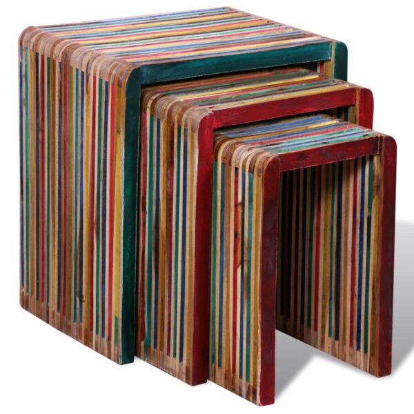 vidaXL Nesting Table Set 3 Pieces Colourful Reclaimed Teak - Image 2