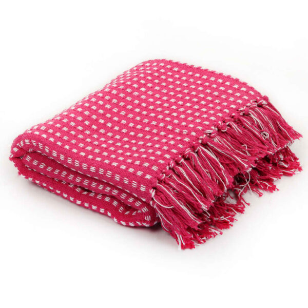 vidaXL Throw Cotton Squares 160x210 cm Pink - Image 1