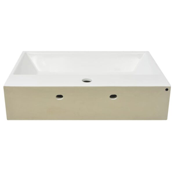 vidaXL Basin with Faucet Hole Ceramic White 60.5x42.5x14.5 cm - Image 4