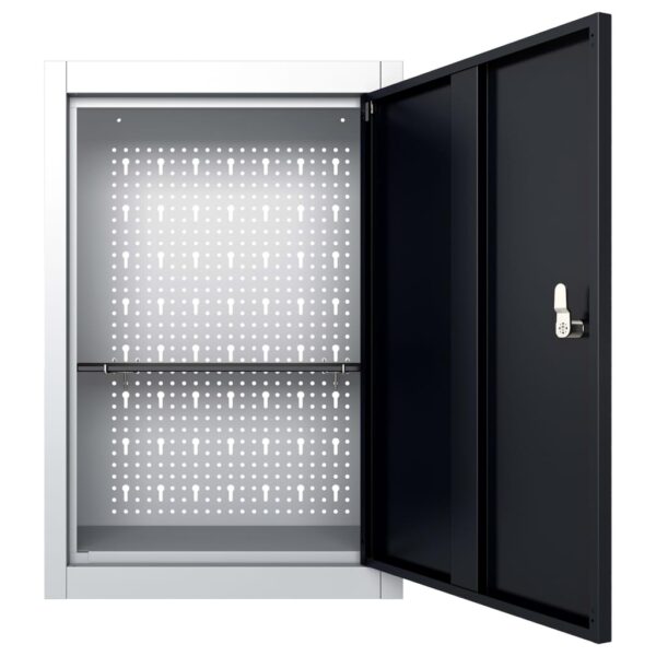 vidaXL Wall Mounted Tool Cabinet Industrial Style Metal Grey and Black - Image 3