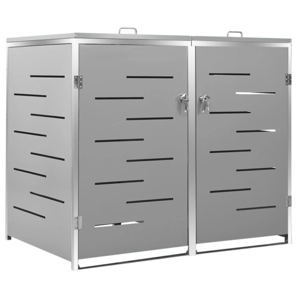 vidaXL Double Wheelie Bin Shed 138x77.5x112.5 cm Stainless Steel - Image 2