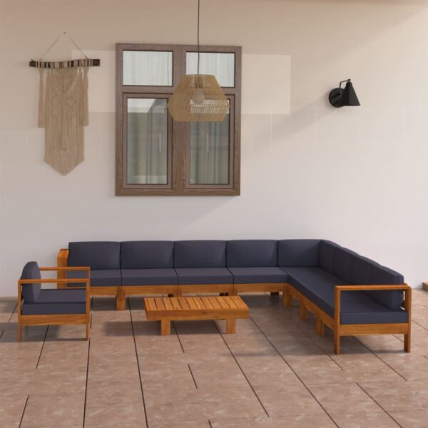 vidaXL 10 Piece Garden Lounge Set with Dark Grey Cushions Acacia Wood - Image 1