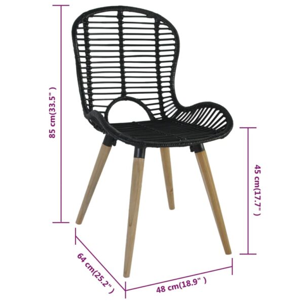 vidaXL Dining Chairs 2 pcs Black Natural Rattan - Image 7