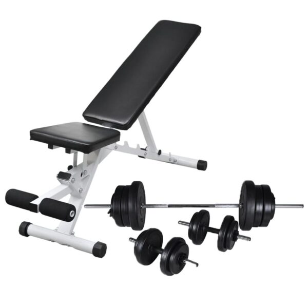 vidaXL Workout Bench with Barbell and Dumbbell Set 60.5 kg - Image 1