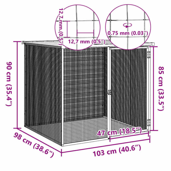 vidaXL Chicken Cage with Roof Light Grey 103x98x90 cm Galvanised Steel - Image 5