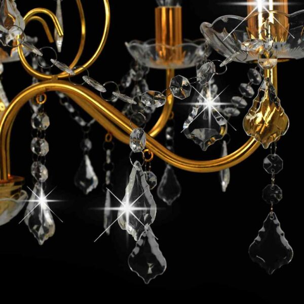 vidaXL Chandelier with Crystal Beads Golden Round 6 x E14 - Image 7