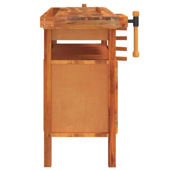vidaXL Workbench with Drawer and Vices 124x52x83 cm Solid Wood Acacia - Image 5