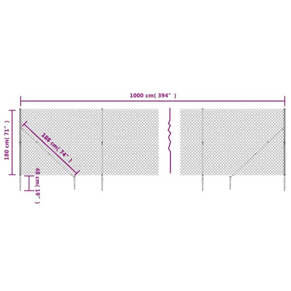 vidaXL Chain Link Fence with Spike Anchors Green 1.8x10 m - Image 6