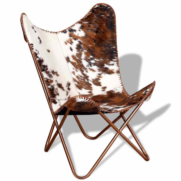 vidaXL Butterfly Chair Brown and White Real Cowhide Leather - Image 2