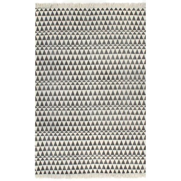 vidaXL Kilim Rug Cotton 120x180 cm with Pattern Black/White - Image 1