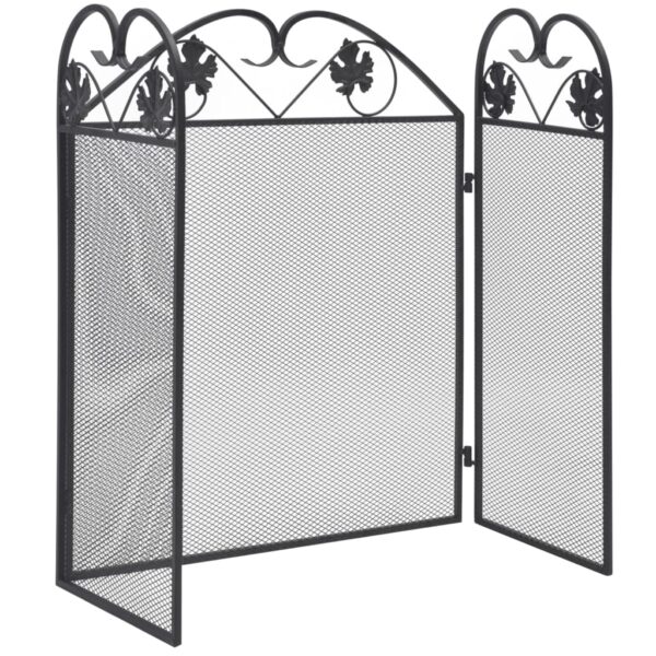 vidaXL 3-panel Fireplace Screen Iron Black - Image 2