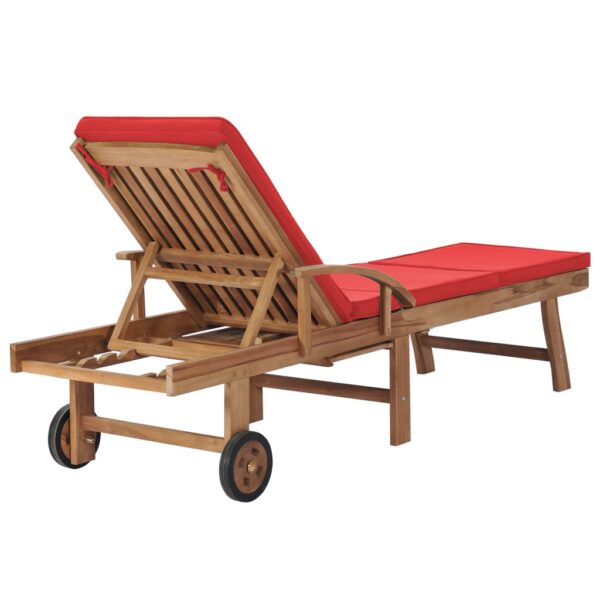 vidaXL Sun Loungers with Cushions 2 pcs Solid Teak Wood Red - Image 5