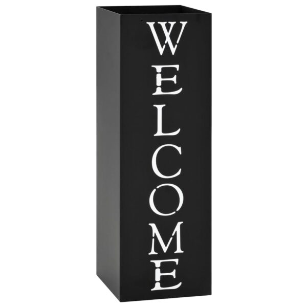 vidaXL Umbrella Stand Welcome Steel Black - Image 1