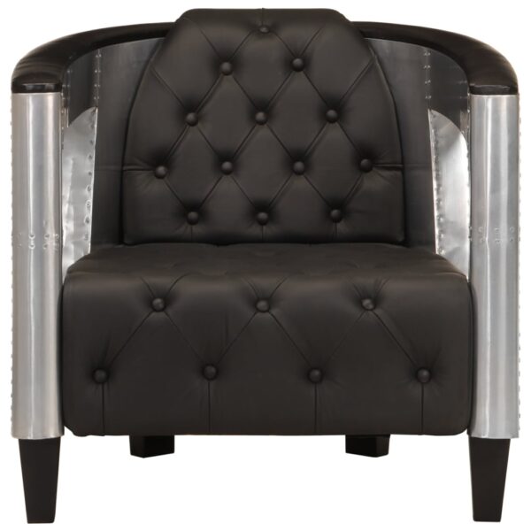 vidaXL Aviator Armchair Black Real Leather - Image 2
