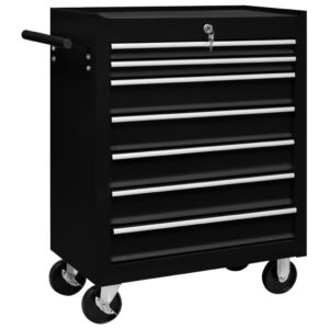 vidaXL Workshop Tool Trolley with 7 Drawers Black
