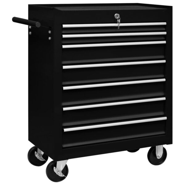 vidaXL Workshop Tool Trolley with 7 Drawers Black - Image 1