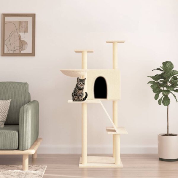 vidaXL Cat Tree with Sisal Scratching Posts Cream 143 cm - Image 1