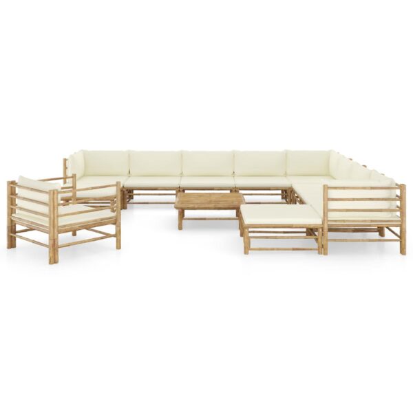 vidaXL 12 Piece Garden Lounge Set with Cream White Cushions Bamboo - Image 2