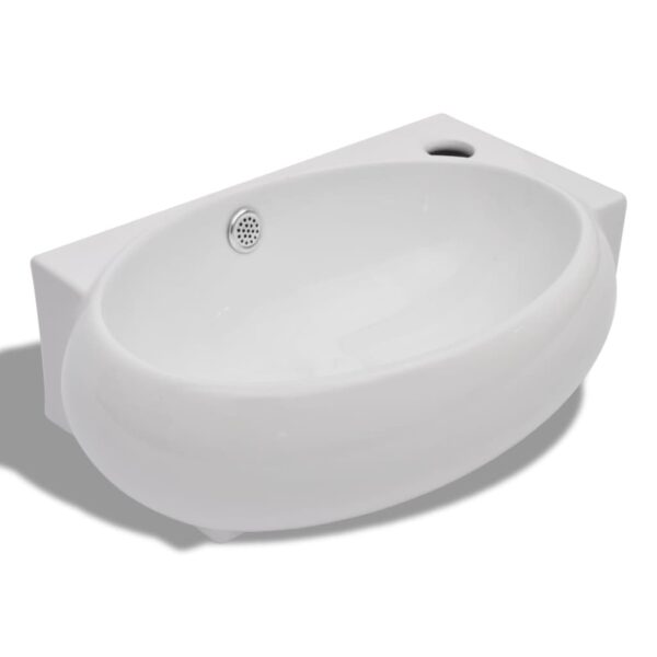 vidaXL Ceramic Sink Basin Faucet & Overflow Hole Bathroom White - Image 2
