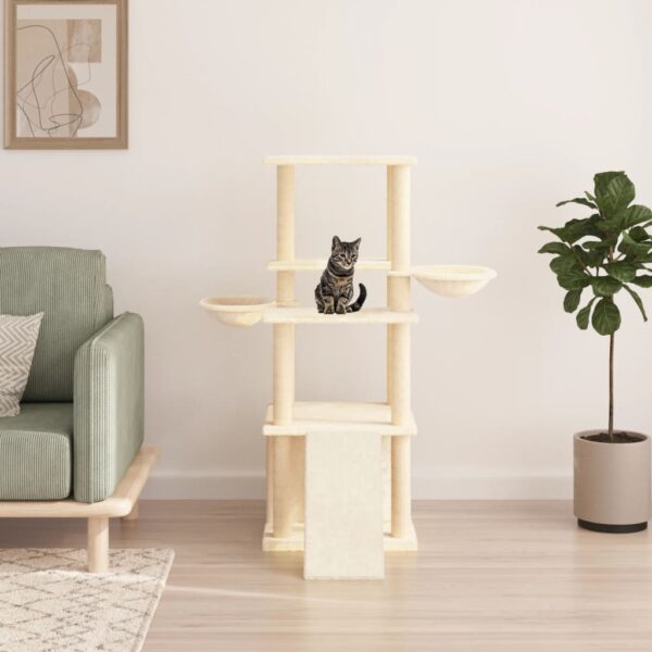 vidaXL Cat Tree with Sisal Scratching Posts Cream 133 cm - Image 1