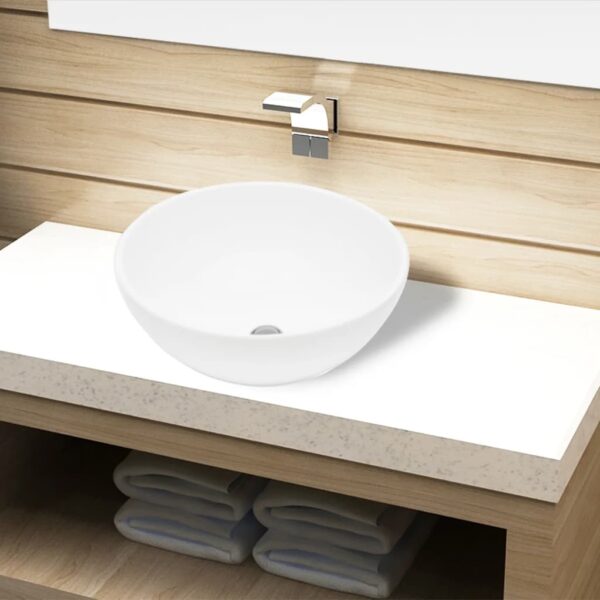 vidaXL Ceramic Bathroom Sink Basin White Round - Image 1