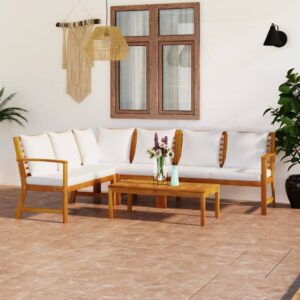 vidaXL 5 Piece Garden Lounge Set with Cushion Cream Solid Acacia Wood