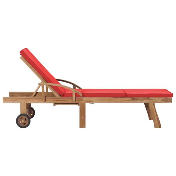 vidaXL Sun Loungers with Cushions 2 pcs Solid Teak Wood Red - Image 4