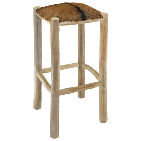 vidaXL Bar Stool Goatskin Leather and Solid Teak Wood - Image 3