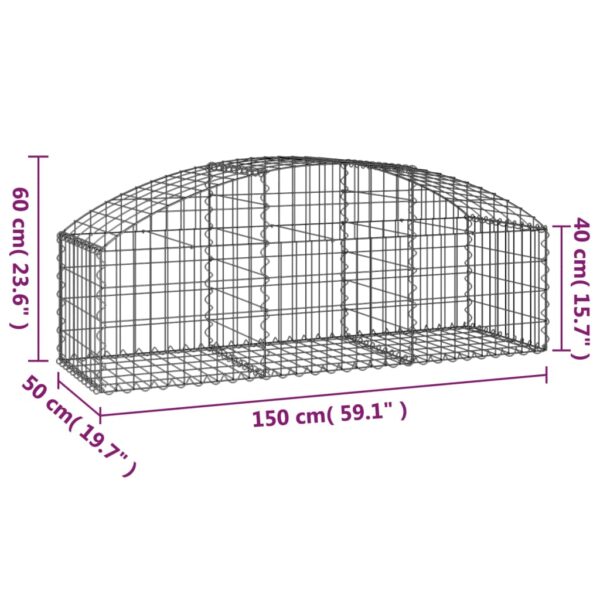 vidaXL Arched Gabion Basket 150x50x40/60 cm Galvanised Iron - Image 5