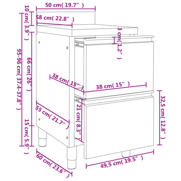 vidaXL Commercial Kitchen Cabinet with 2 Drawers 50x60x96 cm - Image 7