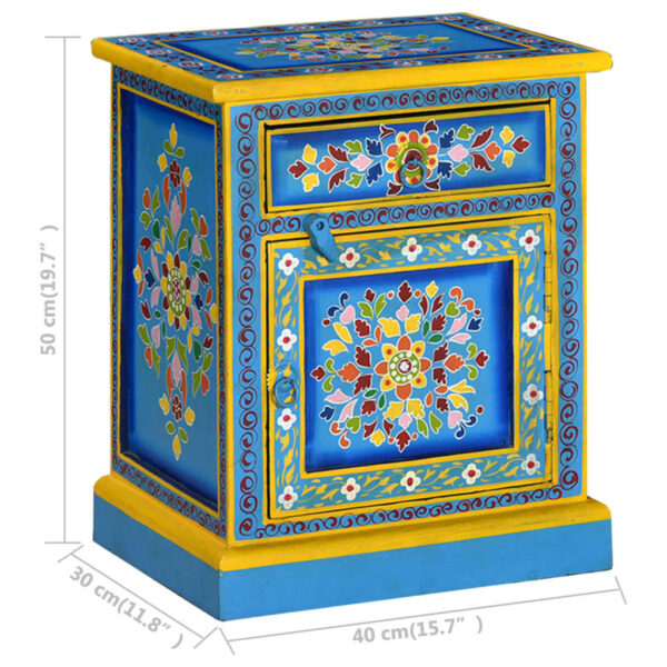 vidaXL Bedside Cabinet Solid Mango Wood Turquoise Hand Painted - Image 10