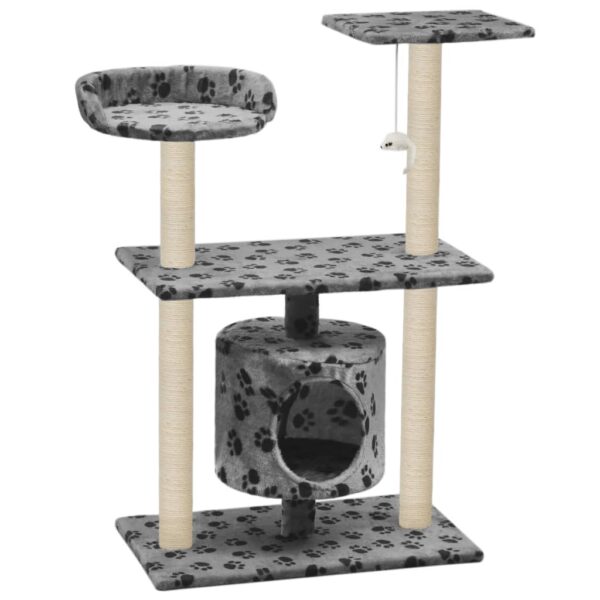 vidaXL Cat Tree with Sisal Scratching Posts 95 cm Grey Paw Prints - Image 2