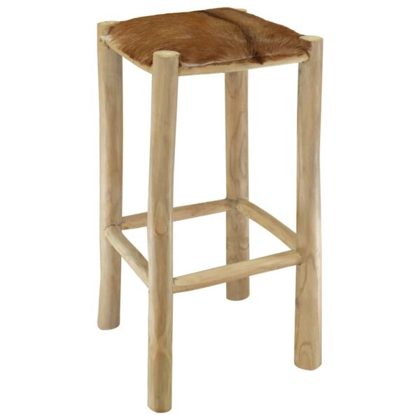 vidaXL Bar Stool Goatskin Leather and Solid Teak Wood - Image 4