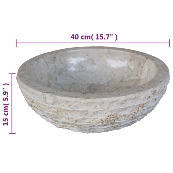 vidaXL Basin Marble 40 cm Cream - Image 7