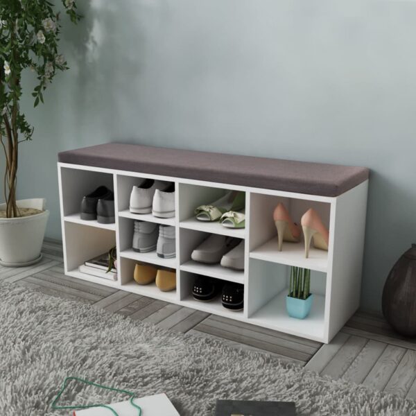Shoe Storage Bench 10 Compartments White - Image 1