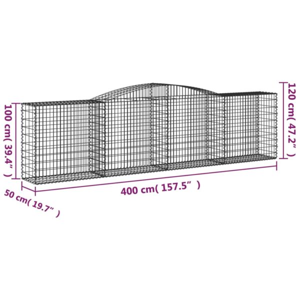 vidaXL Arched Gabion Basket 400x50x100/120 cm Galvanised Iron - Image 5