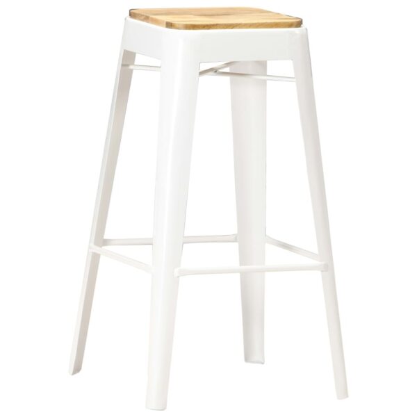 vidaXL Bar Stools 4 pcs White Solid Mango Wood - Image 8