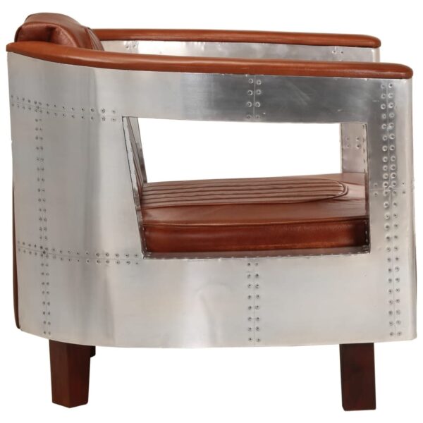 vidaXL Aviator Armchair Brown Real Leather - Image 3
